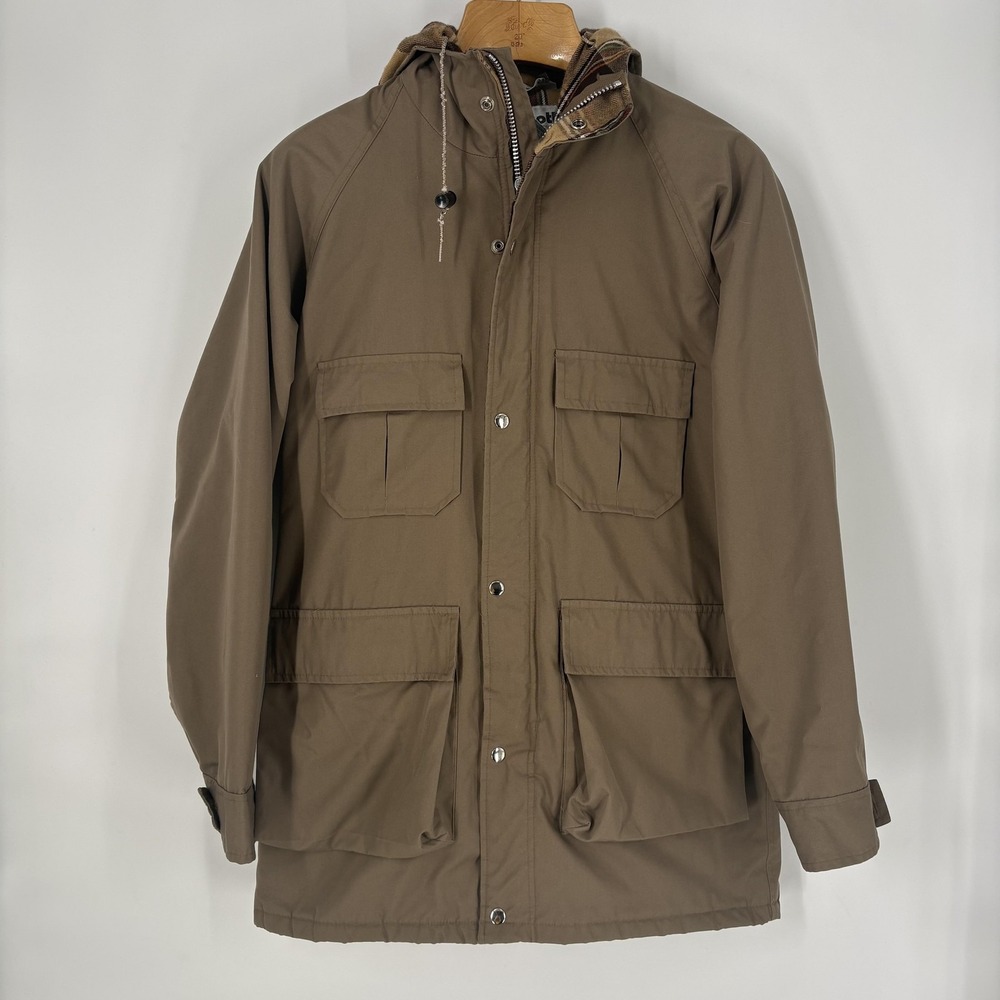 Schott Coat Mens‎ Small Brown Hooded Parka Plaid Lined Mid Length Outdoor Field